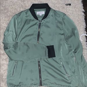 GREEN SILKY BOMBER JACKET